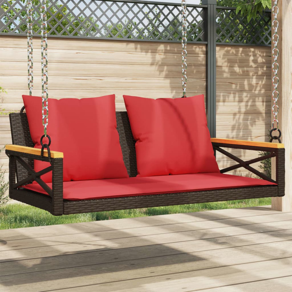 Produktbild för Gungbänk med dynor brun 109x62x40 cm konstrotting