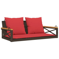 Produktbild för Gungbänk med dynor brun 109x62x40 cm konstrotting