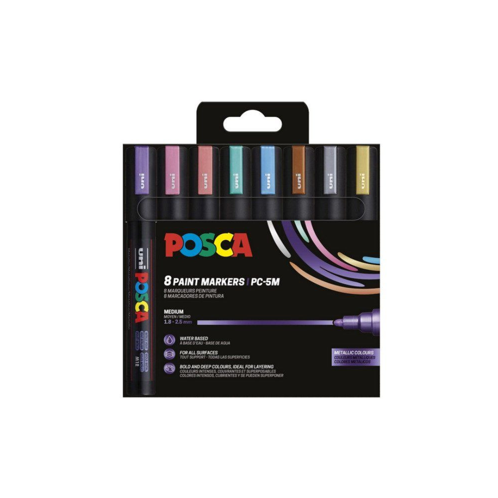Produktbild för POSCA PC-5M 8 st metalliska färger (ersätter EAN 32962800217...