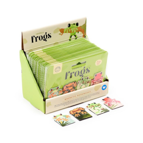 Puckator Magnetiskt Bokmärkesset med 4 bokmärken Tropical Frogs - Grodor - Display med 24 st