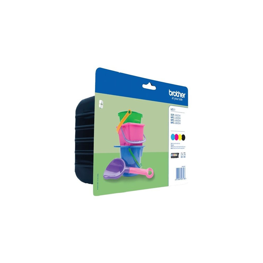 Produktbild för Brother LC221 Value Pack - 4-pack - svart, gul, cyan, magenta - original - bläckpatron