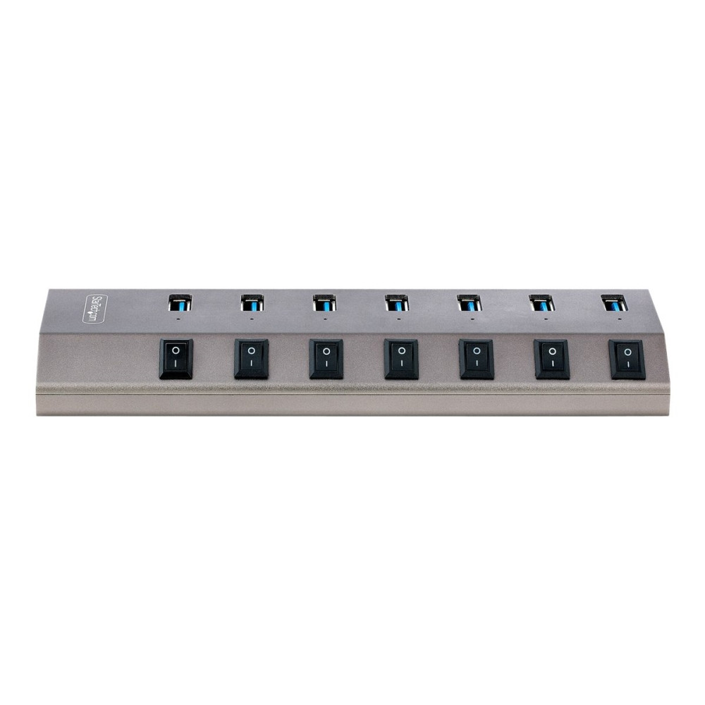 Produktbild för StarTech.com 7-Port Self-Powered USB-C Hub with Individual On/Off Switches, USB 3.0 5Gbps Expansion Hub w/Power Supply, Desktop/Laptop USB-C to USB-A Hub, 7x BC 1.2 (1.5A), USB Type C Hub - USB-C/A Host Cables (5G7AIBS-USB-HUB-EU) - hubb - 7 portar