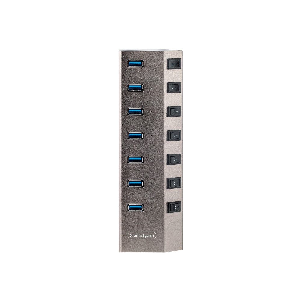 Produktbild för StarTech.com 7-Port Self-Powered USB-C Hub with Individual On/Off Switches, USB 3.0 5Gbps Expansion Hub w/Power Supply, Desktop/Laptop USB-C to USB-A Hub, 7x BC 1.2 (1.5A), USB Type C Hub - USB-C/A Host Cables (5G7AIBS-USB-HUB-EU) - hubb - 7 portar