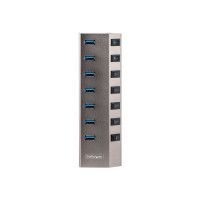 Produktbild för StarTech.com 7-Port Self-Powered USB-C Hub with Individual On/Off Switches, USB 3.0 5Gbps Expansion Hub w/Power Supply, Desktop/Laptop USB-C to USB-A Hub, 7x BC 1.2 (1.5A), USB Type C Hub - USB-C/A Host Cables (5G7AIBS-USB-HUB-EU) - hubb - 7 portar