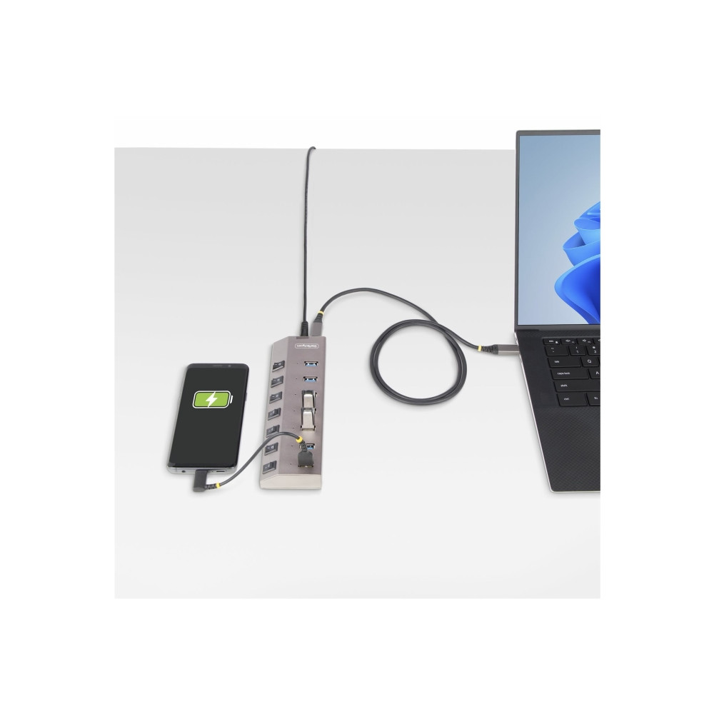 Produktbild för StarTech.com 7-Port Self-Powered USB-C Hub with Individual On/Off Switches, USB 3.0 5Gbps Expansion Hub w/Power Supply, Desktop/Laptop USB-C to USB-A Hub, 7x BC 1.2 (1.5A), USB Type C Hub - USB-C/A Host Cables (5G7AIBS-USB-HUB-EU) - hubb - 7 portar