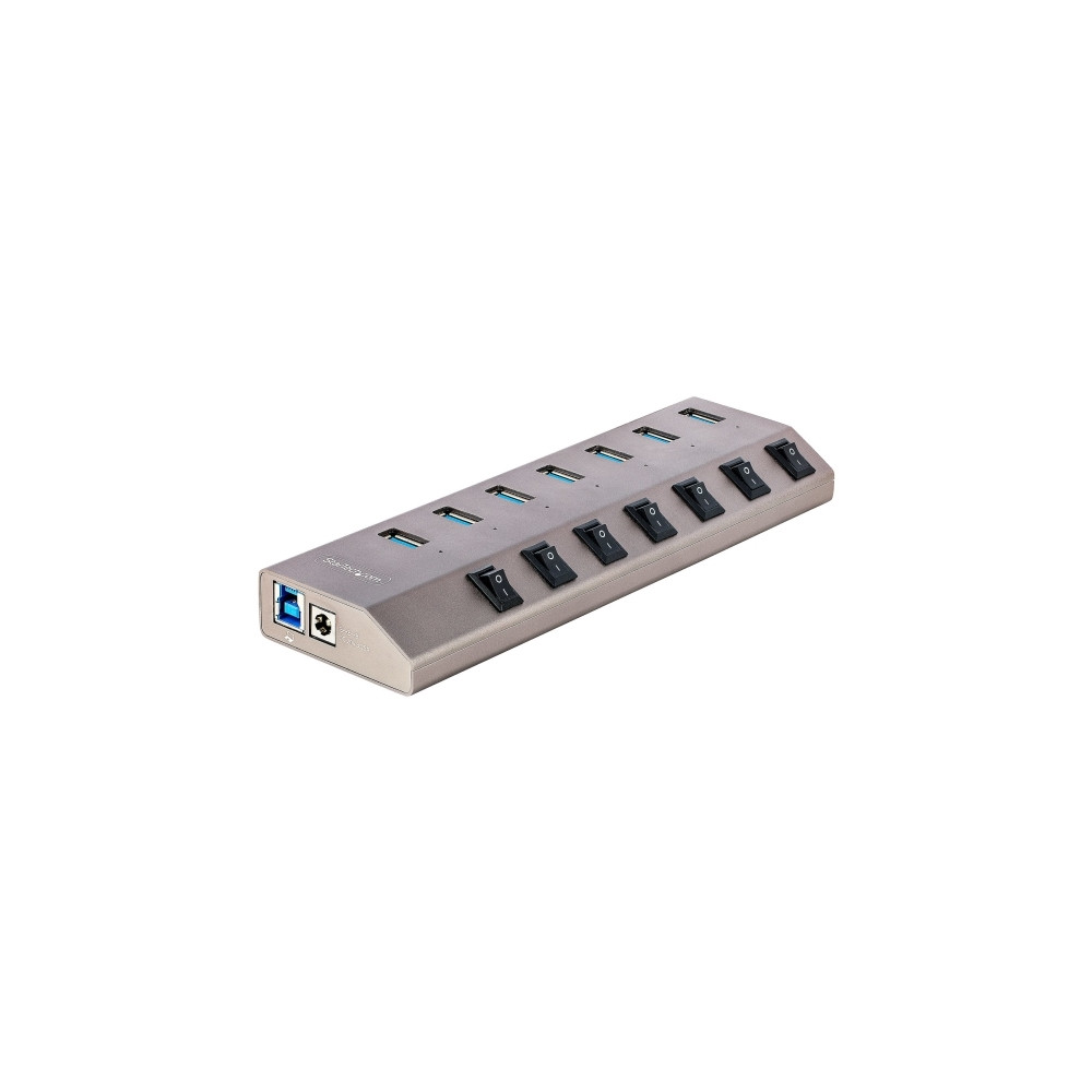 Produktbild för StarTech.com 7-Port Self-Powered USB-C Hub with Individual On/Off Switches, USB 3.0 5Gbps Expansion Hub w/Power Supply, Desktop/Laptop USB-C to USB-A Hub, 7x BC 1.2 (1.5A), USB Type C Hub - USB-C/A Host Cables (5G7AIBS-USB-HUB-EU) - hubb - 7 portar