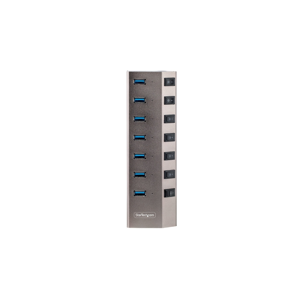 Produktbild för StarTech.com 7-Port Self-Powered USB-C Hub with Individual On/Off Switches, USB 3.0 5Gbps Expansion Hub w/Power Supply, Desktop/Laptop USB-C to USB-A Hub, 7x BC 1.2 (1.5A), USB Type C Hub - USB-C/A Host Cables (5G7AIBS-USB-HUB-EU) - hubb - 7 portar