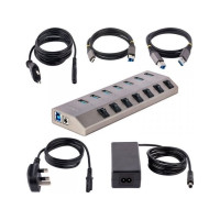 Produktbild för StarTech.com 7-Port Self-Powered USB-C Hub with Individual On/Off Switches, USB 3.0 5Gbps Expansion Hub w/Power Supply, Desktop/Laptop USB-C to USB-A Hub, 7x BC 1.2 (1.5A), USB Type C Hub - USB-C/A Host Cables (5G7AIBS-USB-HUB-EU) - hubb - 7 portar