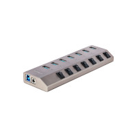 Produktbild för StarTech.com 7-Port Self-Powered USB-C Hub with Individual On/Off Switches, USB 3.0 5Gbps Expansion Hub w/Power Supply, Desktop/Laptop USB-C to USB-A Hub, 7x BC 1.2 (1.5A), USB Type C Hub - USB-C/A Host Cables (5G7AIBS-USB-HUB-EU) - hubb - 7 portar