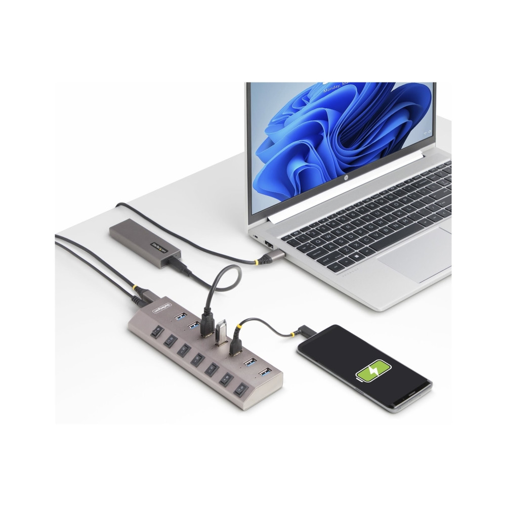 Produktbild för StarTech.com 7-Port Self-Powered USB-C Hub with Individual On/Off Switches, USB 3.0 5Gbps Expansion Hub w/Power Supply, Desktop/Laptop USB-C to USB-A Hub, 7x BC 1.2 (1.5A), USB Type C Hub - USB-C/A Host Cables (5G7AIBS-USB-HUB-EU) - hubb - 7 portar