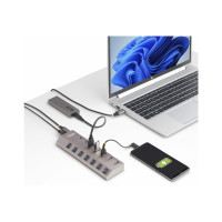 Produktbild för StarTech.com 7-Port Self-Powered USB-C Hub with Individual On/Off Switches, USB 3.0 5Gbps Expansion Hub w/Power Supply, Desktop/Laptop USB-C to USB-A Hub, 7x BC 1.2 (1.5A), USB Type C Hub - USB-C/A Host Cables (5G7AIBS-USB-HUB-EU) - hubb - 7 portar