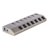 Produktbild för StarTech.com 7-Port Self-Powered USB-C Hub with Individual On/Off Switches, USB 3.0 5Gbps Expansion Hub w/Power Supply, Desktop/Laptop USB-C to USB-A Hub, 7x BC 1.2 (1.5A), USB Type C Hub - USB-C/A Host Cables (5G7AIBS-USB-HUB-EU) - hubb - 7 portar