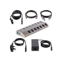 Produktbild för StarTech.com 7-Port Self-Powered USB-C Hub with Individual On/Off Switches, USB 3.0 5Gbps Expansion Hub w/Power Supply, Desktop/Laptop USB-C to USB-A Hub, 7x BC 1.2 (1.5A), USB Type C Hub - USB-C/A Host Cables (5G7AIBS-USB-HUB-EU) - hubb - 7 portar