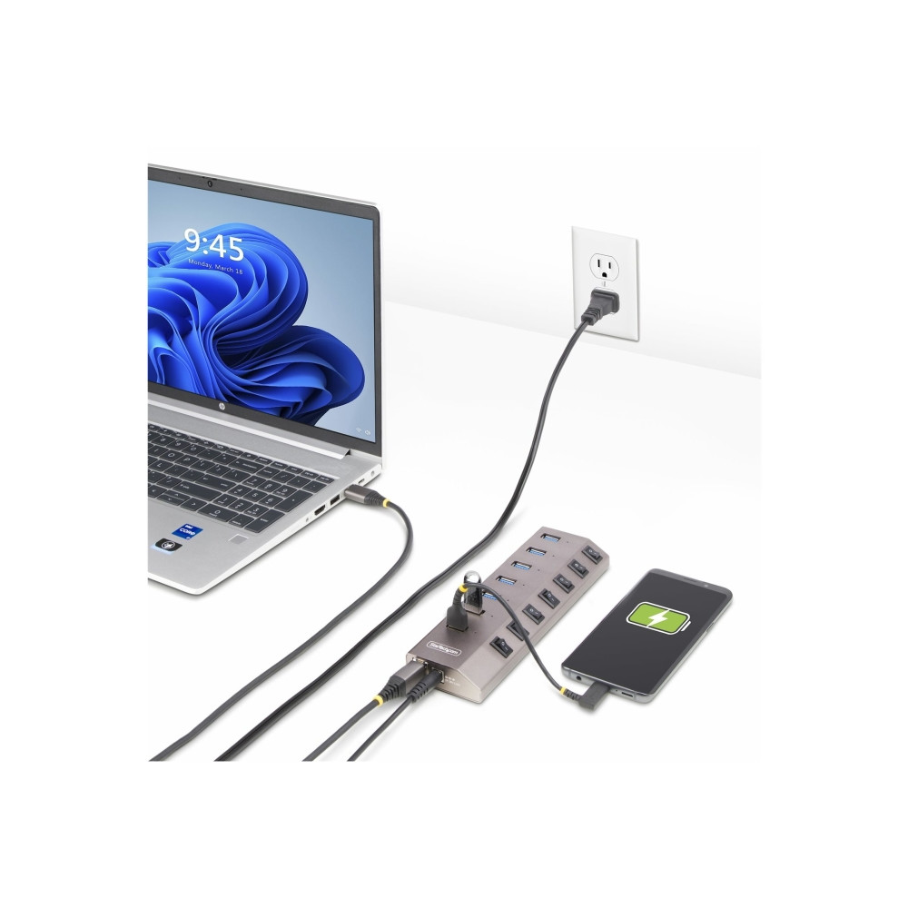 Produktbild för StarTech.com 7-Port Self-Powered USB-C Hub with Individual On/Off Switches, USB 3.0 5Gbps Expansion Hub w/Power Supply, Desktop/Laptop USB-C to USB-A Hub, 7x BC 1.2 (1.5A), USB Type C Hub - USB-C/A Host Cables (5G7AIBS-USB-HUB-EU) - hubb - 7 portar
