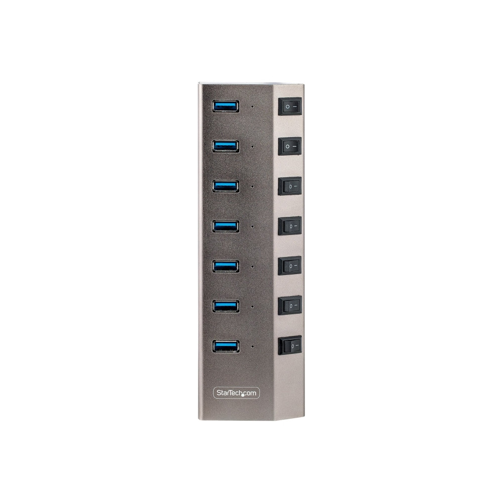 Produktbild för StarTech.com 7-Port Self-Powered USB-C Hub with Individual On/Off Switches, USB 3.0 5Gbps Expansion Hub w/Power Supply, Desktop/Laptop USB-C to USB-A Hub, 7x BC 1.2 (1.5A), USB Type C Hub - USB-C/A Host Cables (5G7AIBS-USB-HUB-EU) - hubb - 7 portar
