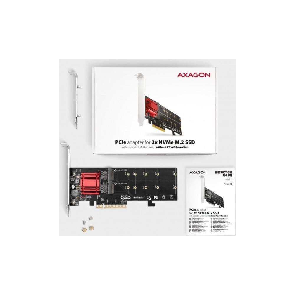 Produktbild för Axagon PCEM2-ND, PCIe, M.2, Hankoppling, Fullhöjd/låg profil...