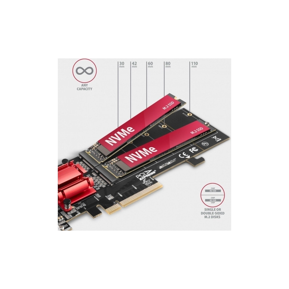 Produktbild för Axagon PCEM2-ND, PCIe, M.2, Hankoppling, Fullhöjd/låg profil...