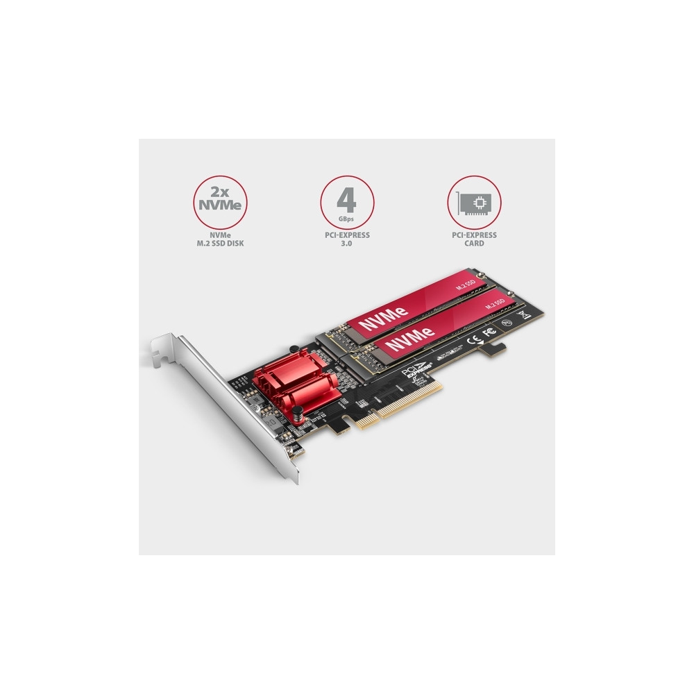 Produktbild för Axagon PCEM2-ND, PCIe, M.2, Hankoppling, Fullhöjd/låg profil...