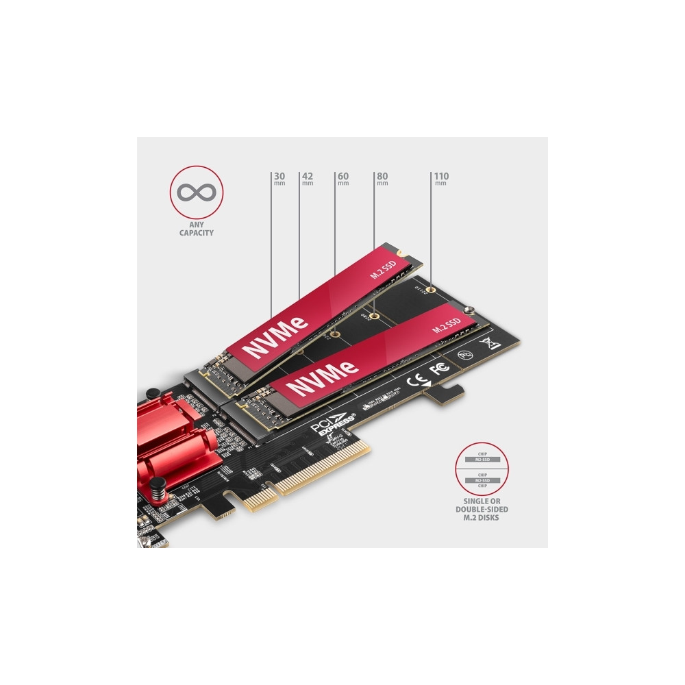 Produktbild för Axagon PCEM2-ND, PCIe, M.2, Hankoppling, Fullhöjd/låg profil...