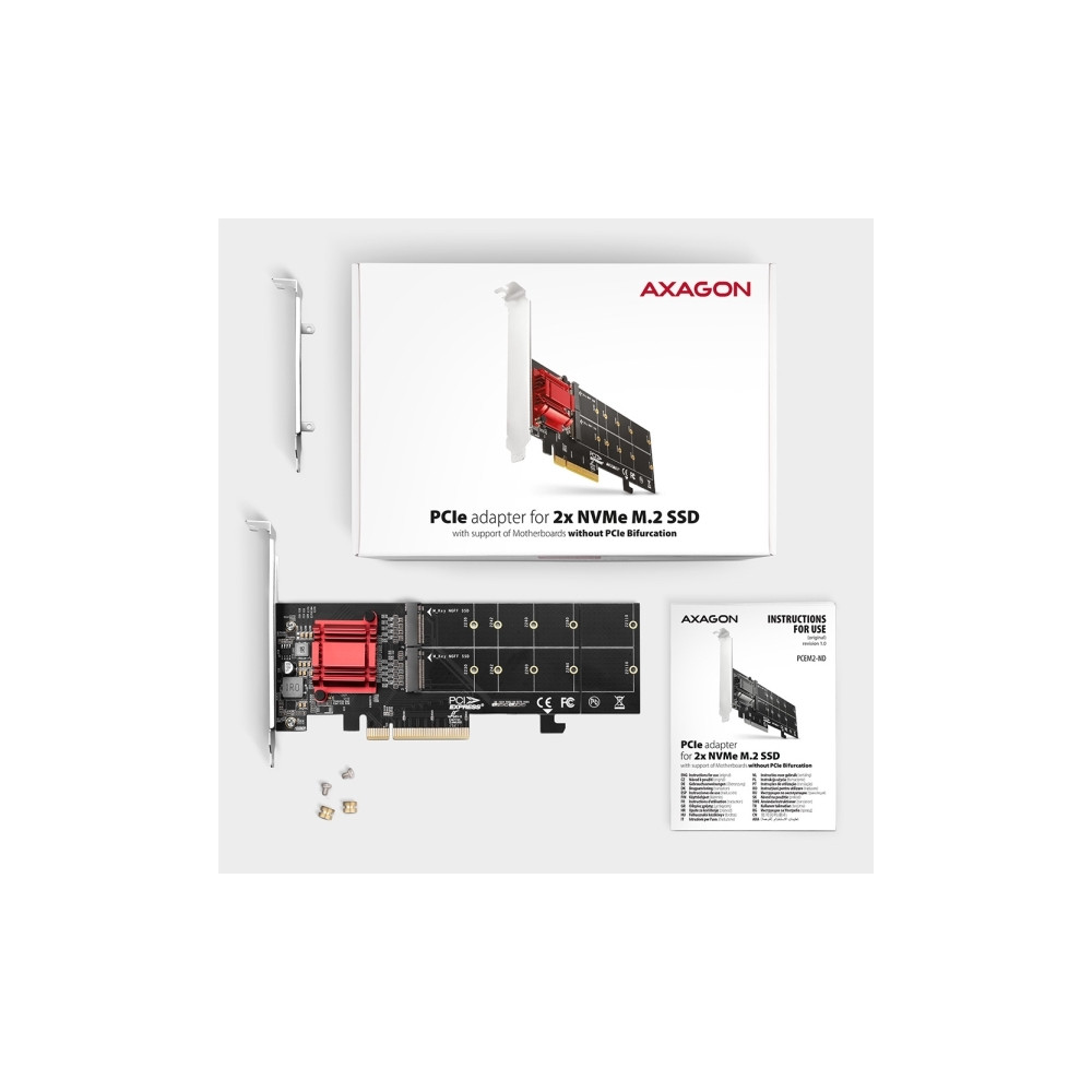 Produktbild för Axagon PCEM2-ND, PCIe, M.2, Hankoppling, Fullhöjd/låg profil...