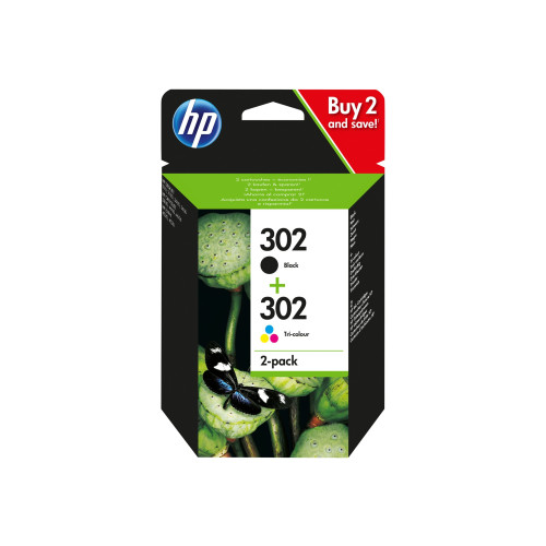 HP HP 302 - 2-pack - svart, färg (cyan, magenta, gul) - original - bläckpatron
