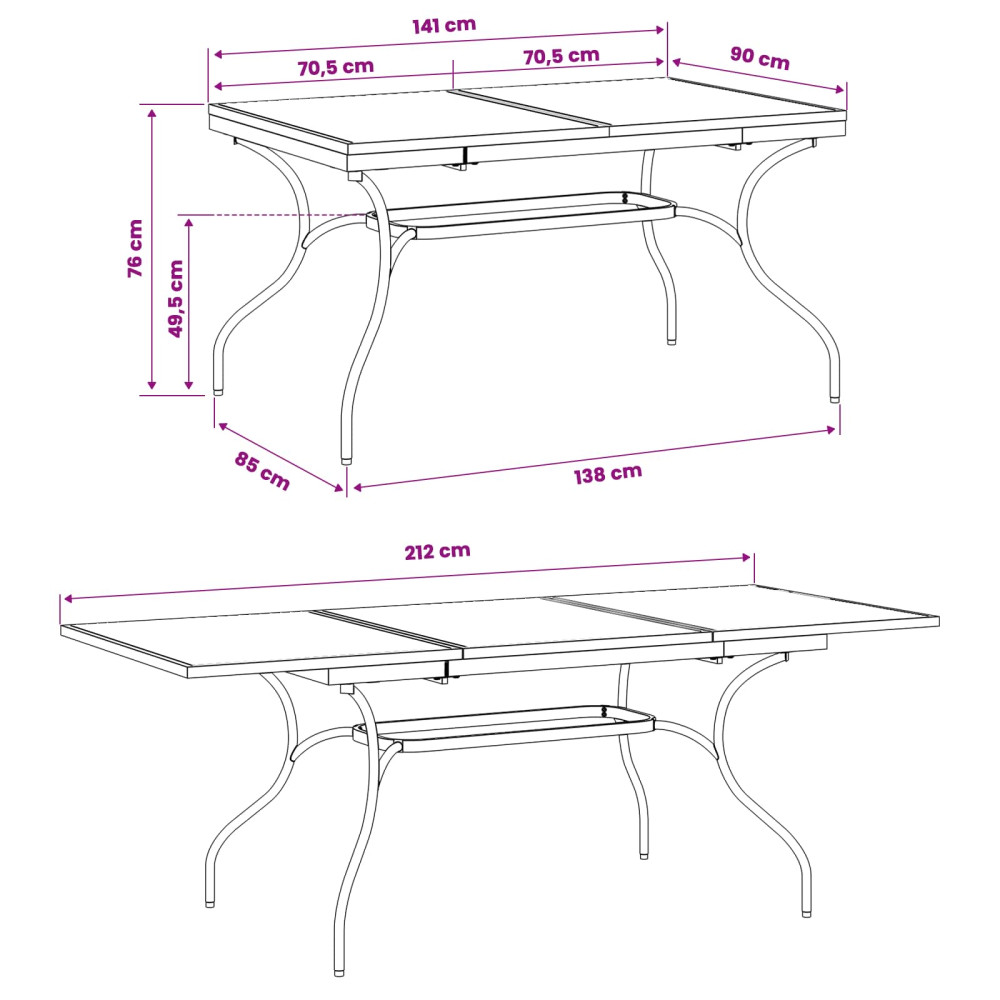 Produktbild för Utbyggbart Mesh Matbord Antracit 212 x 90 x 76 cm Stål