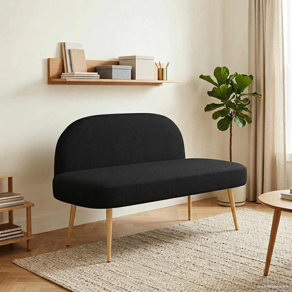 Produktbild för Klädd bänk med ryggstöd Svart 110 x 60 x 76 cm Polyester