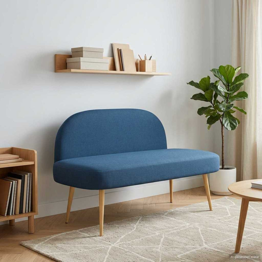 Produktbild för Klädd bänk med ryggstöd Blå 110 x 60 x 76 cm Polyester