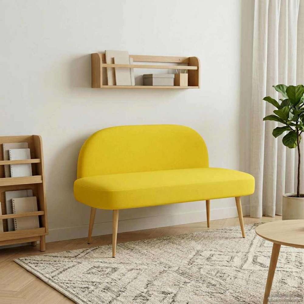 Produktbild för Klädd bänk med ryggstöd Ljusgul 110 x 60 x 76 cm Polyester