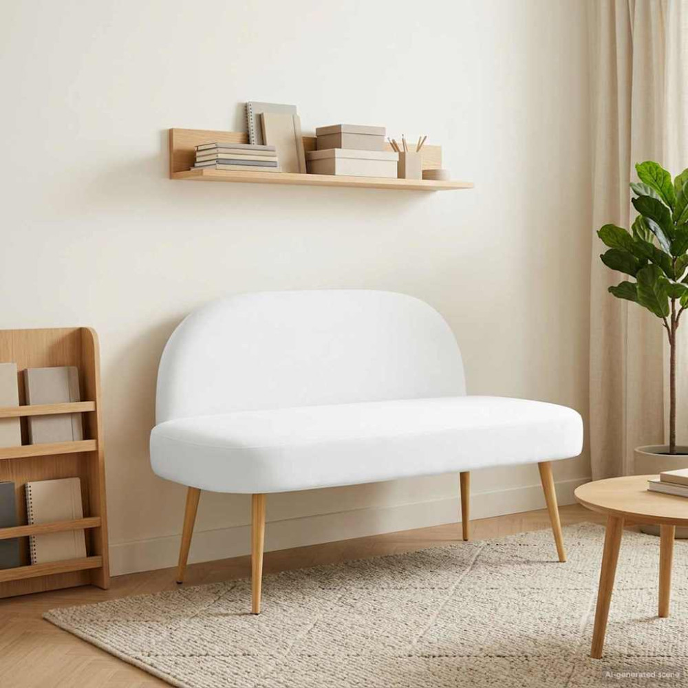 Produktbild för Klädd bänk med ryggstöd Vit 110 x 60 x 76 cm Polyester