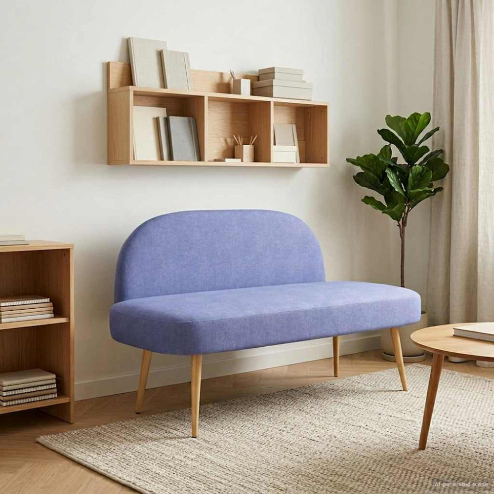 Produktbild för Klädd bänk med ryggstöd Jeansblå 110 x 60 x 76 cm Polyester