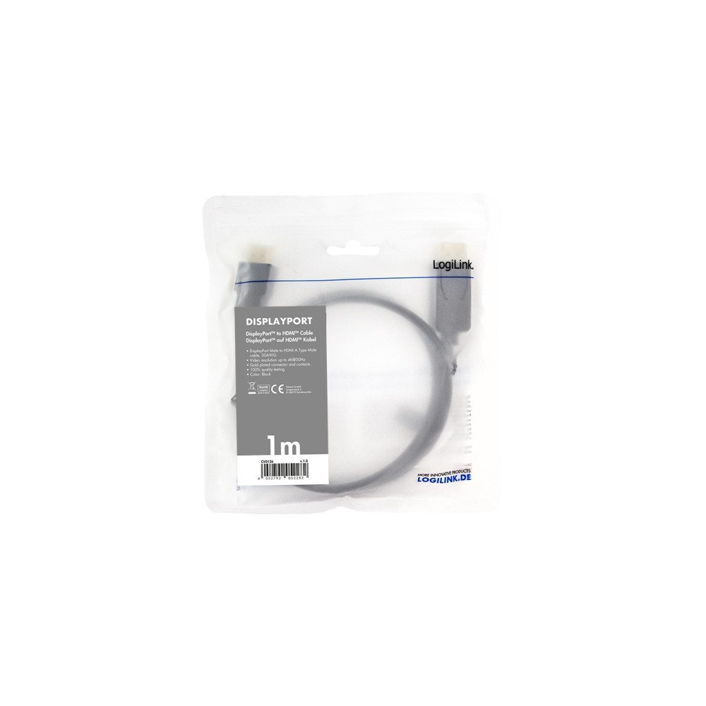 Produktbild för LogiLink adapterkabel - DisplayPort / HDMI - 1 m