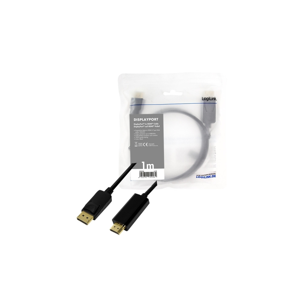 Produktbild för LogiLink adapterkabel - DisplayPort / HDMI - 1 m