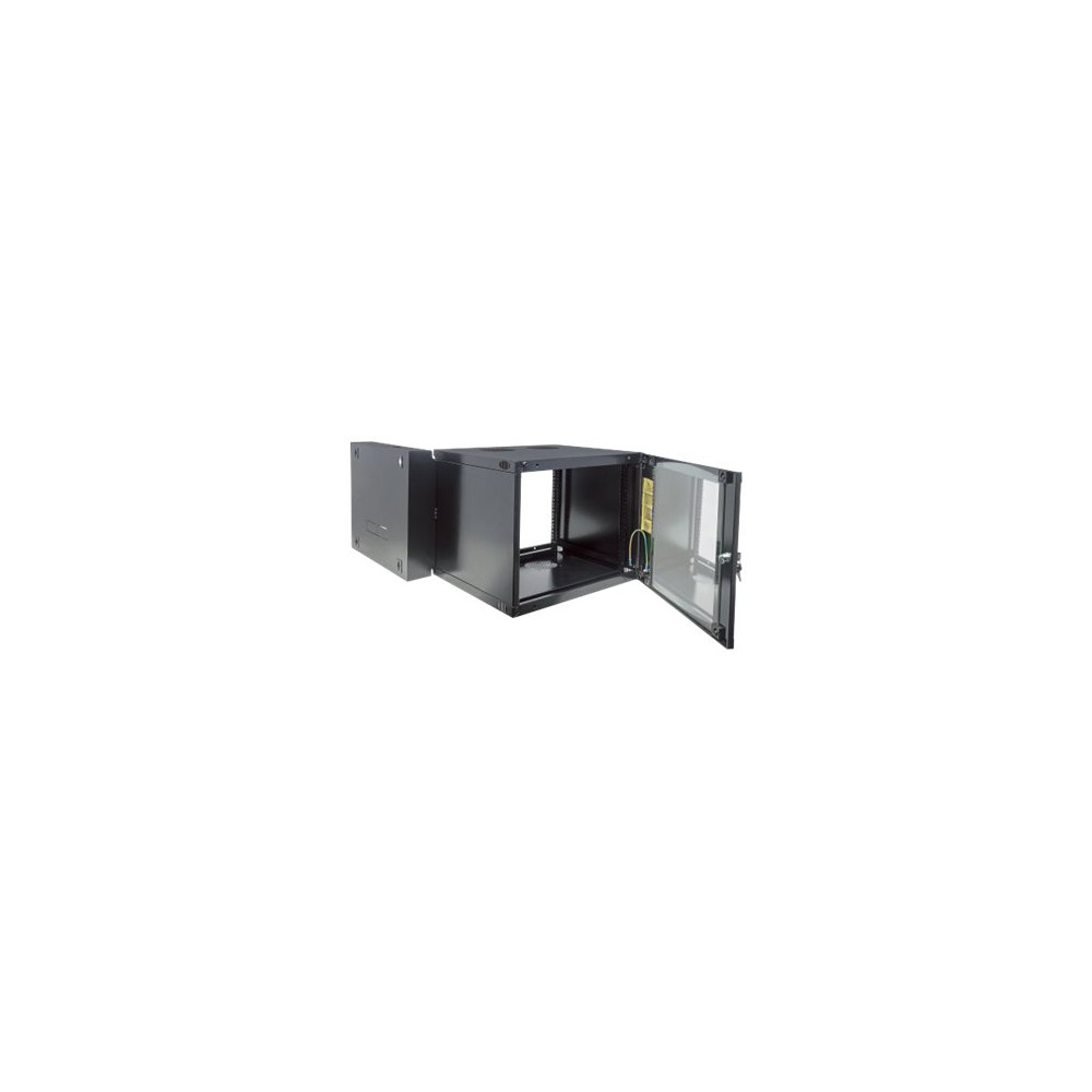 Produktbild för Intellinet Network Cabinet, Wall Mount (Double Section Hinged Swing Out), 12U, Usable Depth 385mm/Width 465mm, Black, Flatpack, Max 30kg, Swings out for access to back of cabinet when installed on wall, 19", Parts for wall install (eg screws/rawl plugs) n