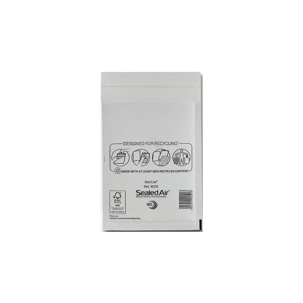 Produktbild för Bubbelpåse B/00 120x210mm vit 200/fp
