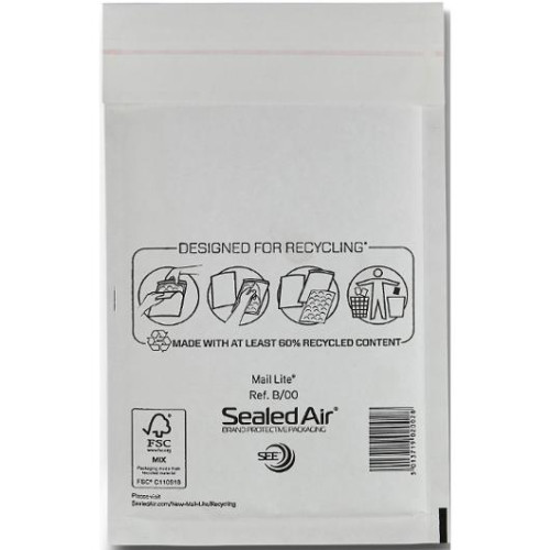 Sealed Air Bubbelpåse B/00 120x210mm vit 200/fp