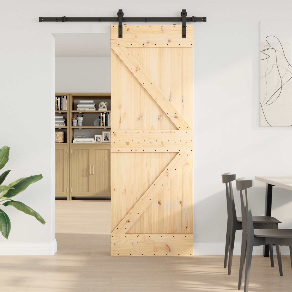 Produktbild för Skjutdörr NARVIK Naturlig och svart 70 x 210 cm (152,5 cm)