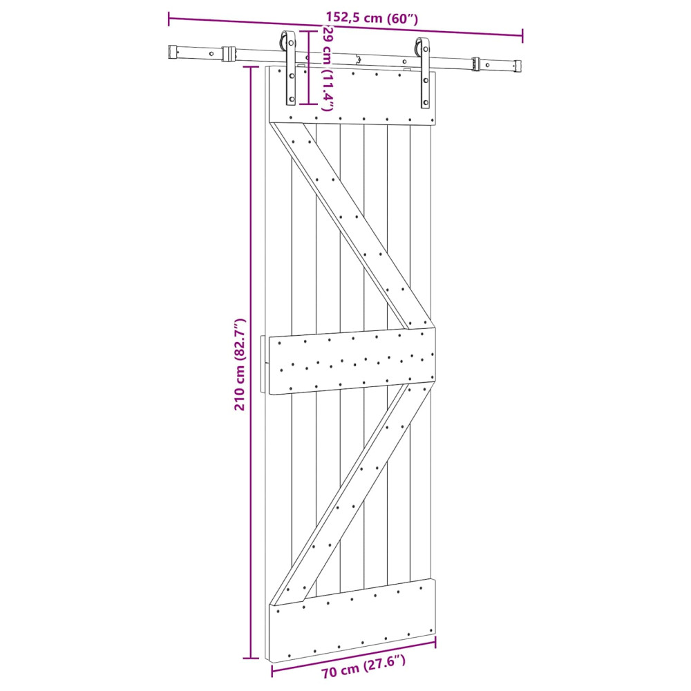 Produktbild för Skjutdörr NARVIK Naturlig och svart 70 x 210 cm (152,5 cm)