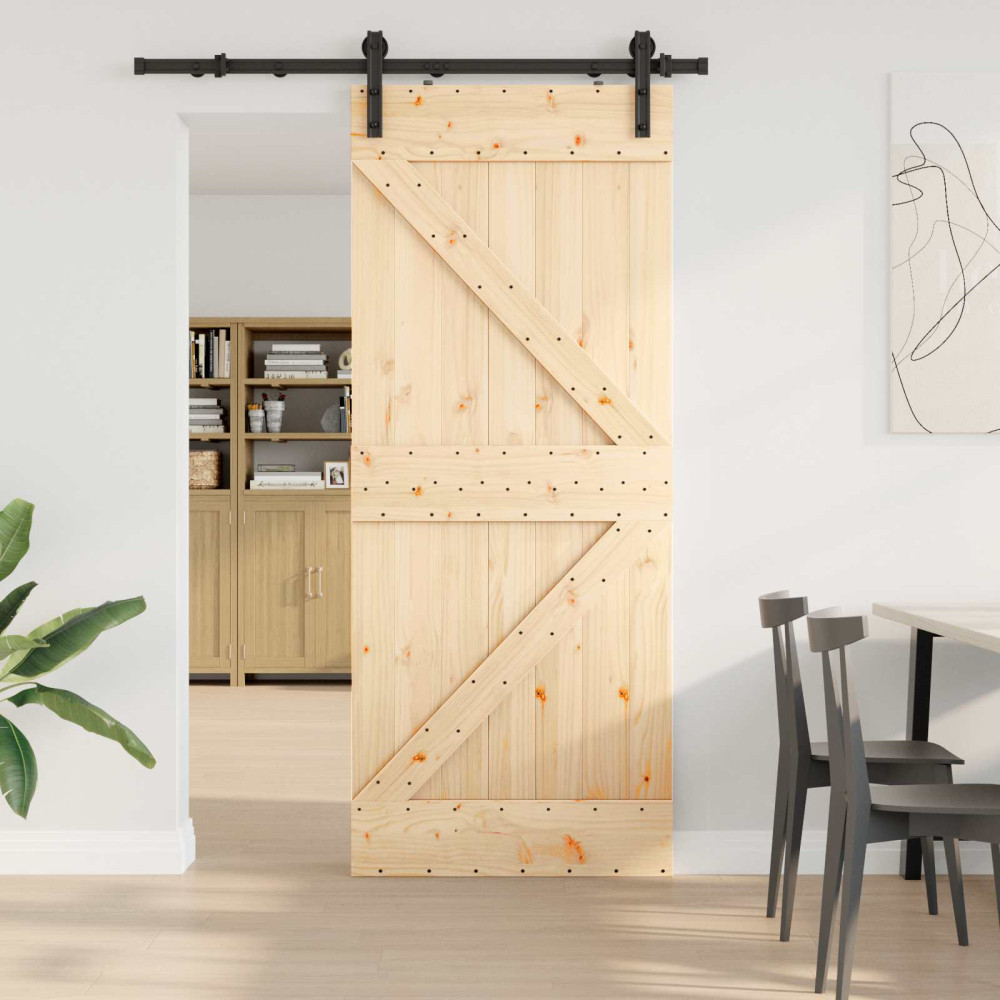 Produktbild för Skjutdörr NARVIK Naturlig och svart 85 x 210 cm (152,5 cm)
