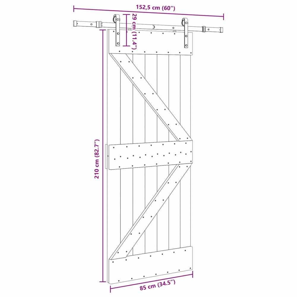 Produktbild för Skjutdörr NARVIK Naturlig och svart 85 x 210 cm (152,5 cm)