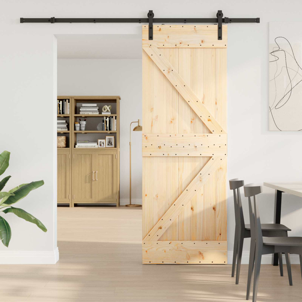 Produktbild för Skjutdörr NARVIK Naturlig och svart 70 x 210 cm (213,5 cm)