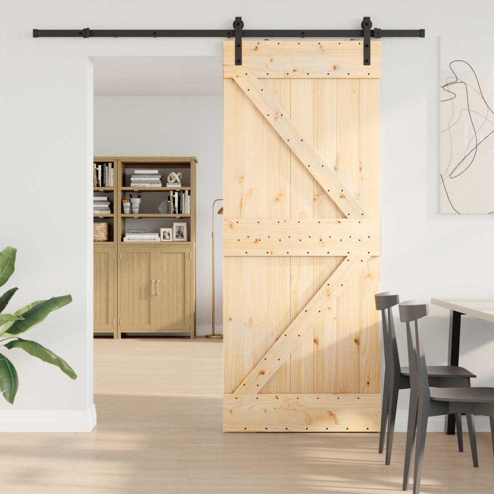 Produktbild för Skjutdörr NARVIK Naturlig och svart 85 x 210 cm (213,5 cm)