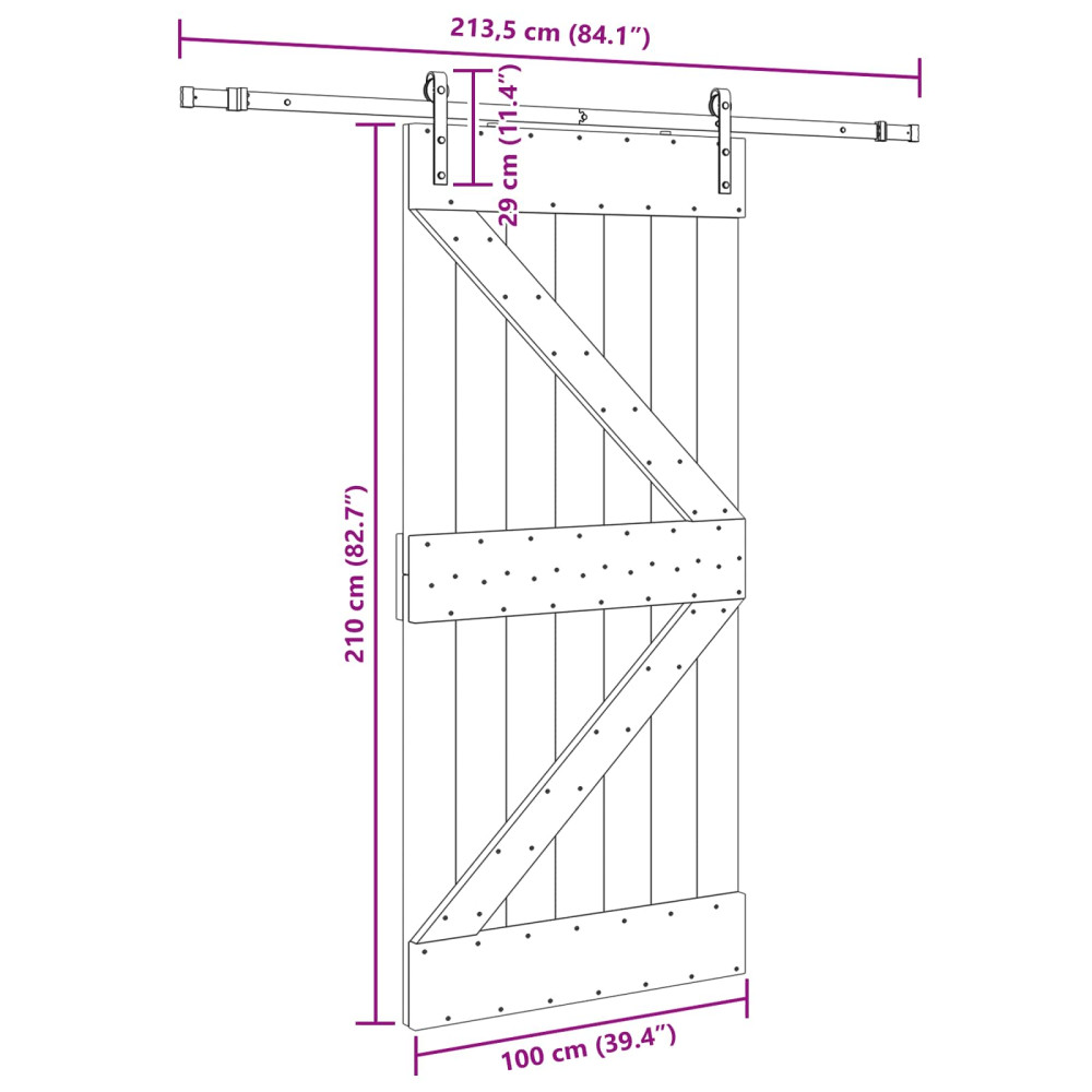 Produktbild för Skjutdörr NARVIK Naturlig och svart 100 x 210 cm (213,5 cm)