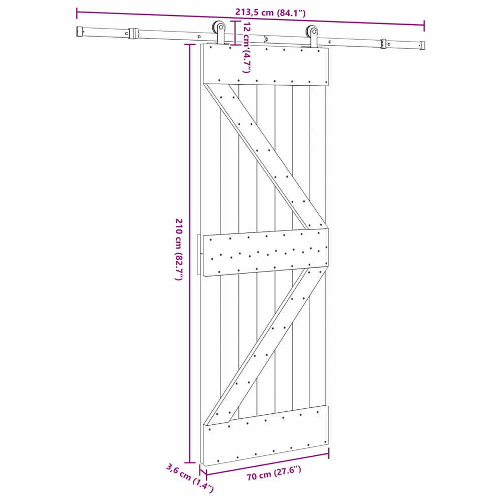 Produktbild för Skjutdörr NARVIK Naturlig och svart 70 x 210 cm (213,5 cm)