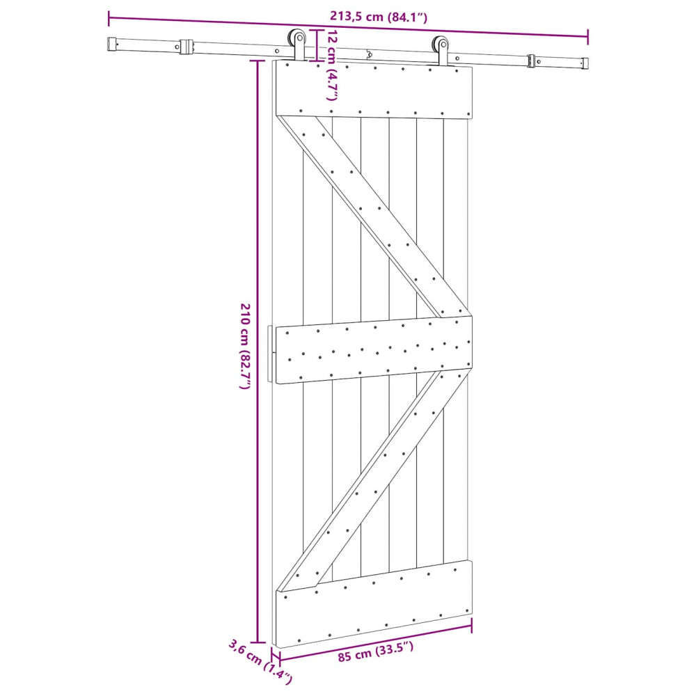 Produktbild för Skjutdörr NARVIK Naturlig och svart 85 x 210 cm (213,5 cm)