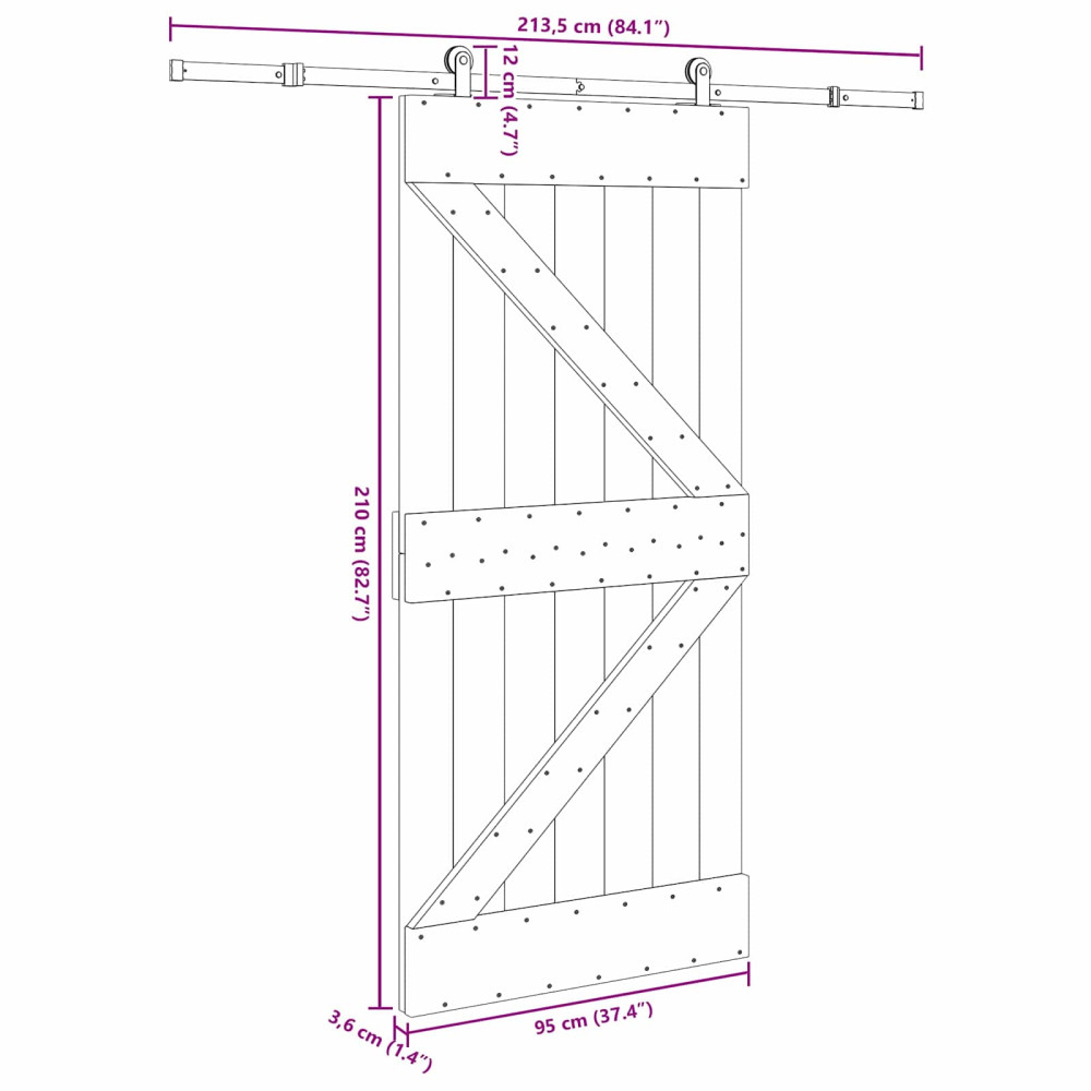 Produktbild för Skjutdörr NARVIK Naturlig och svart 95 x 210 cm (213,5 cm)