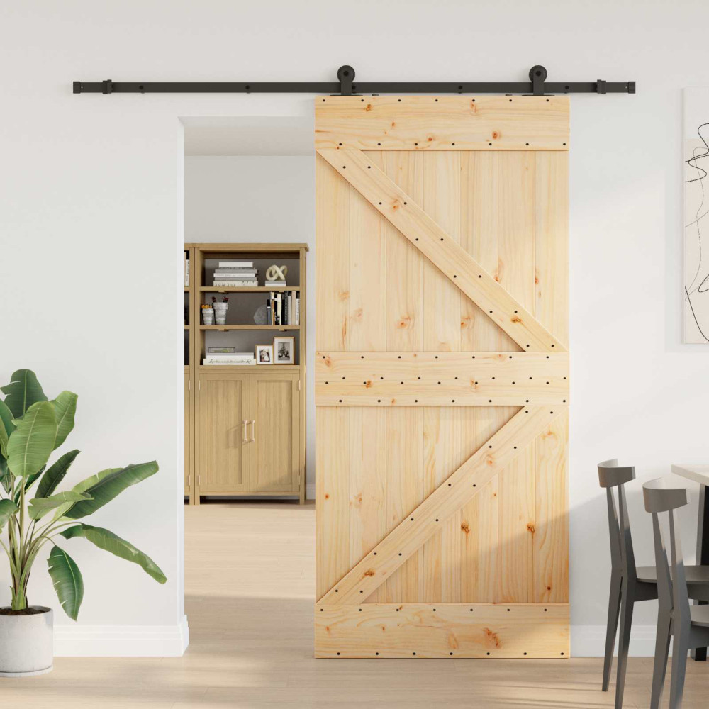 Produktbild för Skjutdörr NARVIK Naturlig och svart 90 x 210 cm (213,5 cm)