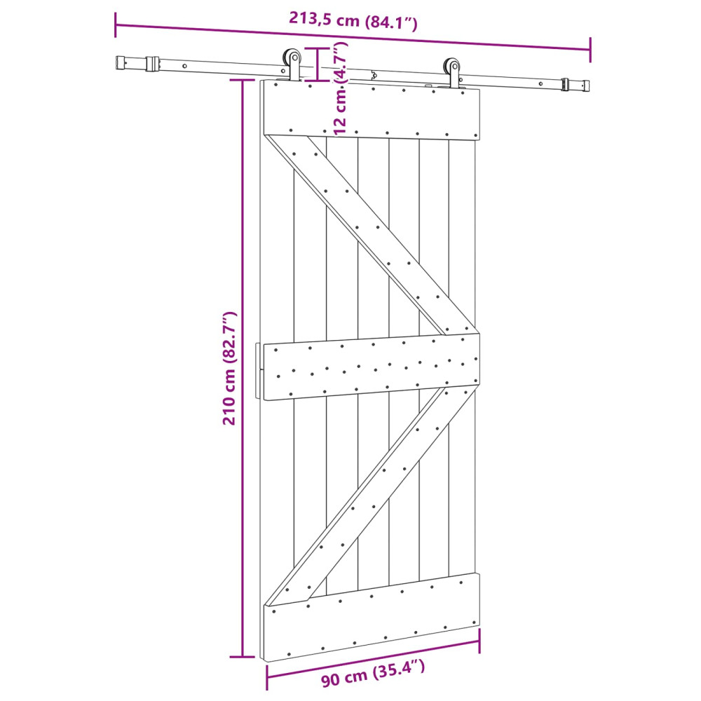Produktbild för Skjutdörr NARVIK Naturlig och svart 90 x 210 cm (213,5 cm)