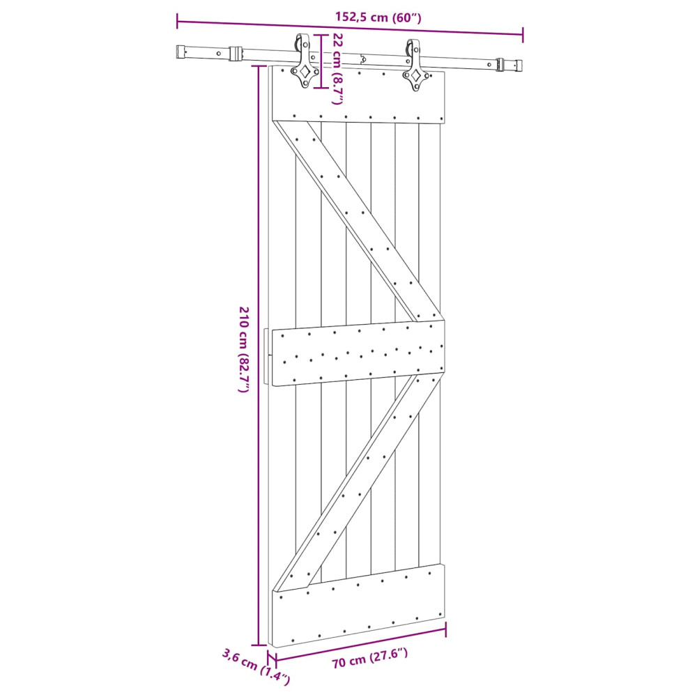 Produktbild för Skjutdörr NARVIK Naturlig och svart 70 x 210 cm (152,5 cm)