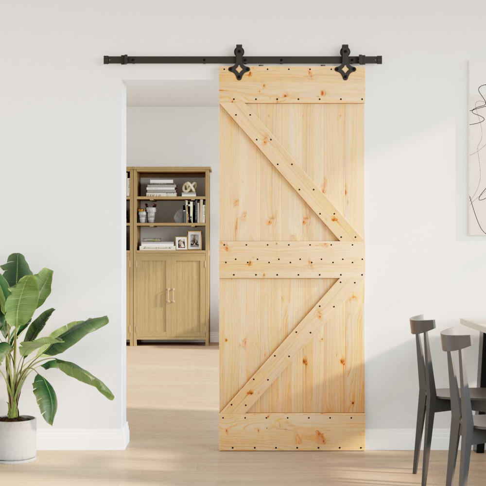 Produktbild för Skjutdörr NARVIK Naturlig och svart 80 x 210 cm (152,5 cm)